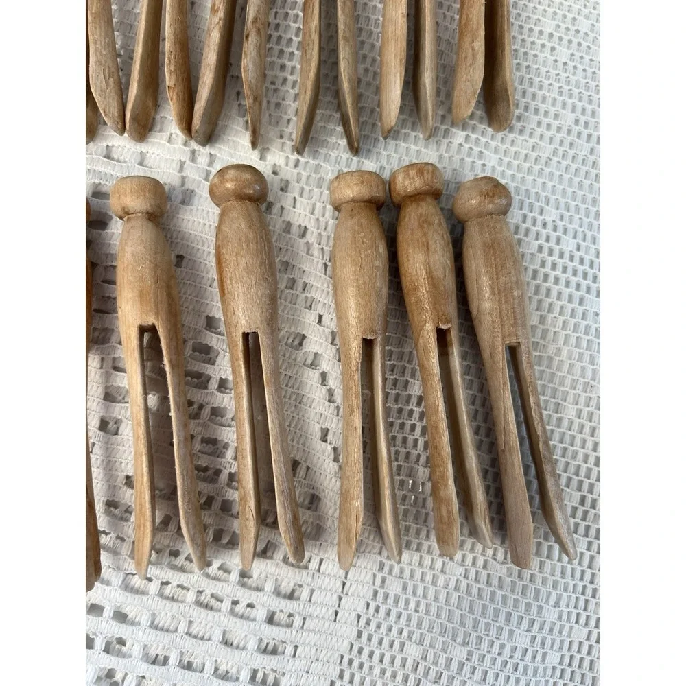 19 Vintage Wooden Clothes Pins Mixed Styles Flat & Round Primitive Lot